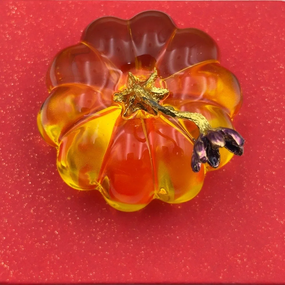 Glass Pumpkin Amber Gold Stem Flower Fall Decor Small 2in Harvest Cottagecore